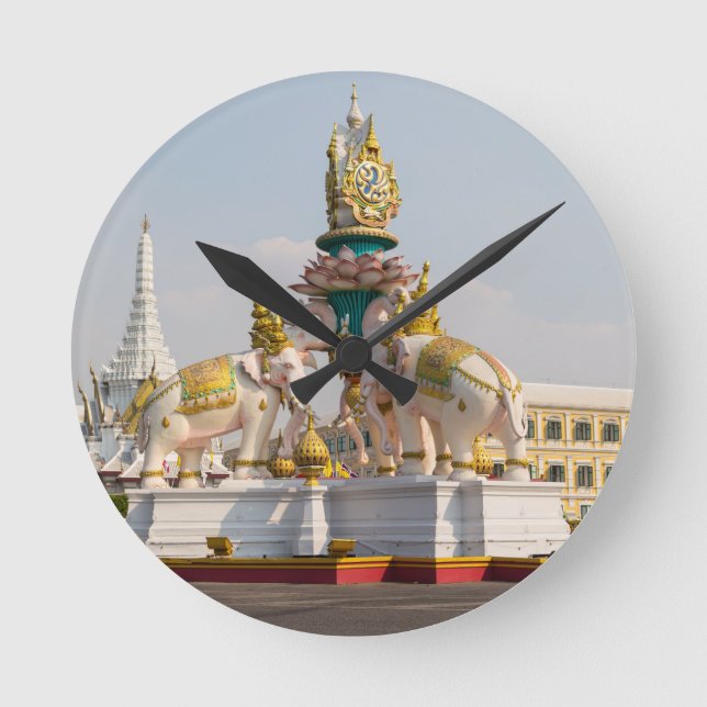Reloj Redondo Mediano Estatua de elefantes rosas Bangkok Tailandia (Anverso)