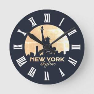 Reloj Redondo Mediano Estatua de la Libertad Nueva York Skyline Silhouet