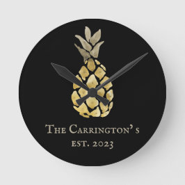 Reloj Redondo Mediano Esténcil de acuarela de nombre de piña