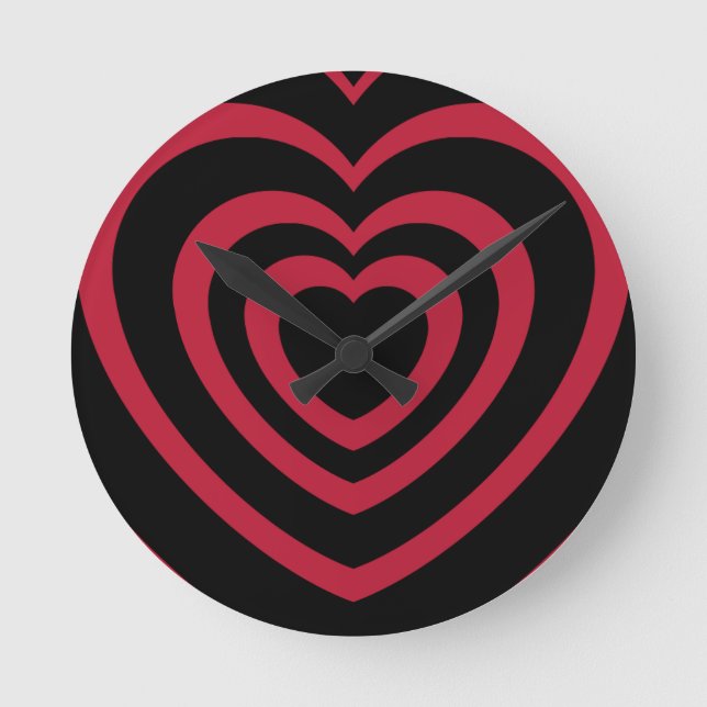 Reloj Redondo Mediano Estética del corazón rojo y negro estratificado (Anverso)