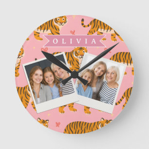 Reloj Redondo Mediano Estética personalizada rosa tigre chic atrevida di