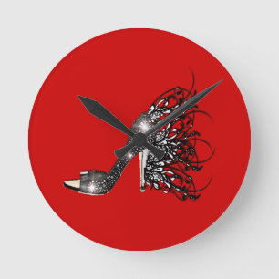 Reloj Redondo Mediano Estilete negro chispeante en rojo