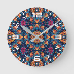 Reloj Redondo Mediano Estilo de arte digital de flores Mandala-23907