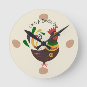 Reloj Redondo Mediano Estilo de arte popular "Gallo"
