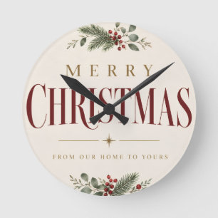Reloj Redondo Mediano Estilo de Feliz Navidad Minimalista para las Fiest