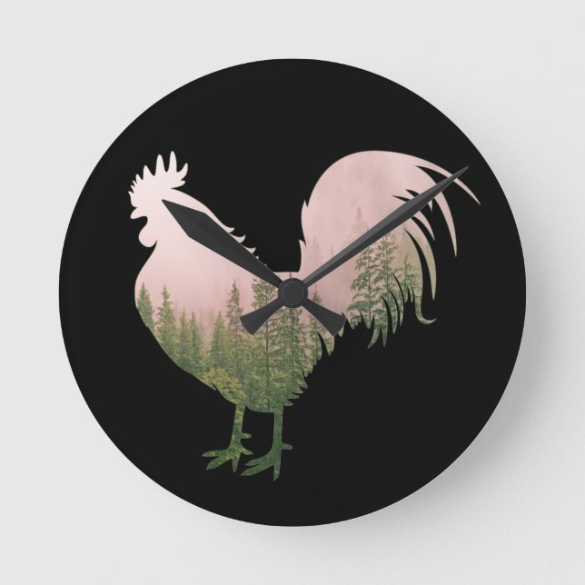RELOJ REDONDO MEDIANO ESTILO FORESTAL DE ROOSTER CHICKEN (Anverso)