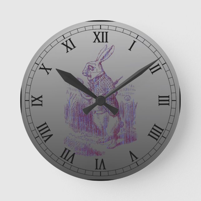 Reloj Redondo Mediano Estilo Letterpess de conejo blanco (Anverso)