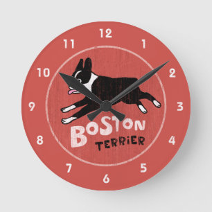 Reloj Redondo Mediano Estilo Retro Boston Terrier Saltando Perro