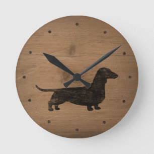 Reloj Redondo Mediano Estilo rústico de la silueta del Dachshund