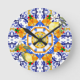 Reloj Redondo Mediano Estilo siciliano, limones, majólica