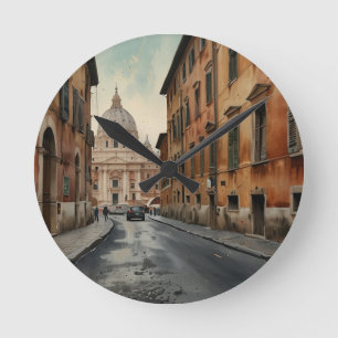 Reloj Redondo Mediano Estilo Vintage Roma Viaje Italiano Acuarela