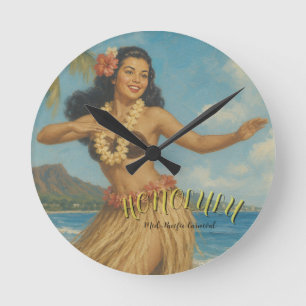 Reloj Redondo Mediano Estilo Vintage Viaje a Hawaii