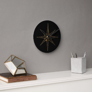 Reloj Redondo Mediano Estrella abstracta dorada con lineart