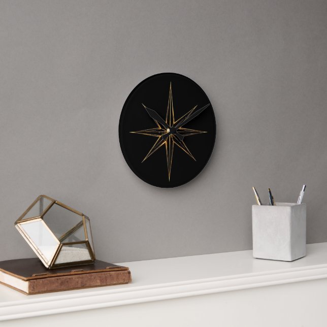 Reloj Redondo Mediano Estrella abstracta dorada con lineart (Oficina)