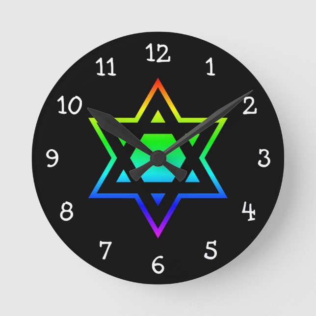 Reloj Redondo Mediano Estrella arcoiris de David (Anverso)