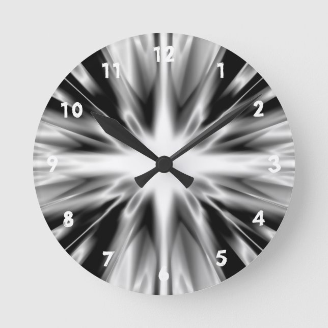 Reloj Redondo Mediano Estrella brillante en blanco y negro (Anverso)