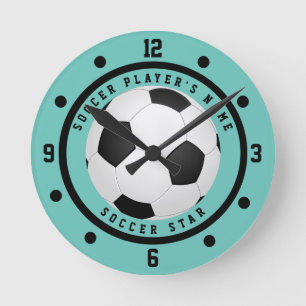 Reloj Redondo Mediano Estrella de fútbol personalizada azul turquesa par