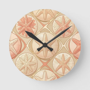 Reloj Redondo Mediano Estrella de mar coral de melocotón y dólar de aren