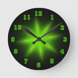 Reloj Redondo Mediano Estrella de neón verde 8"