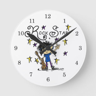 Reloj Redondo Mediano Estrella de rock de cabello negro