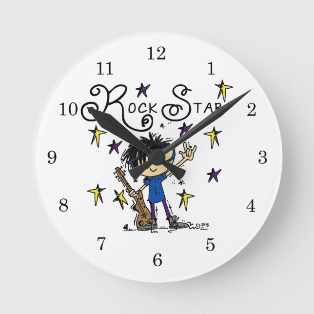 Reloj Redondo Mediano Estrella de rock de cabello negro (Anverso)