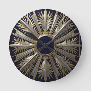 Reloj Redondo Mediano Estrella Explosiva Dorada Plateada Ornamentada