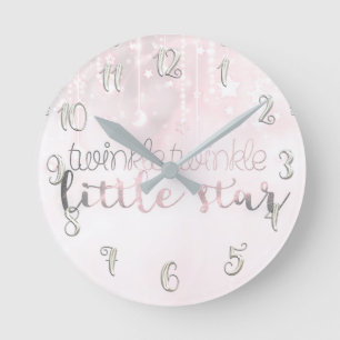 Reloj Redondo Mediano Estrella Pequeña Celestial Brillo Plateado Rosa Re