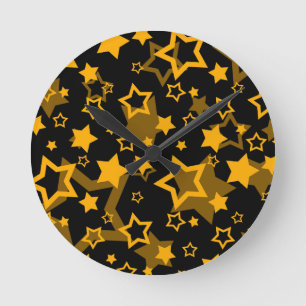 Reloj Redondo Mediano Estrellas Amarillas Doradas Diseño Brillante 