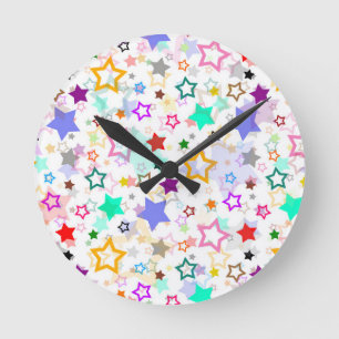 Reloj Redondo Mediano Estrellas Coloridas Blancas