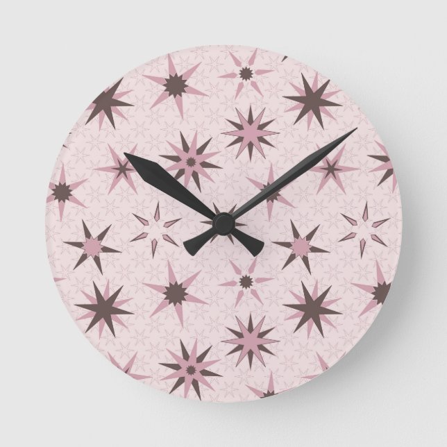Reloj Redondo Mediano Estrellas de Geo Rosa bonito - patrón. (Anverso)