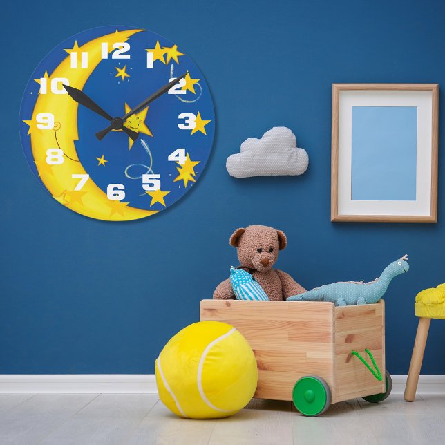 Reloj Redondo Mediano Estrellas De Oro Y Luna (Subido por el creador)