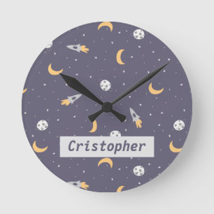 Reloj Redondo Mediano Estrellas del planeta del cohete lunar espacial