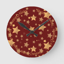 Reloj Redondo Mediano Estrellas doradas rojo oscuro brillante elegante M