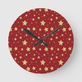 Reloj Redondo Mediano Estrellas doradas sobre fondo rojo