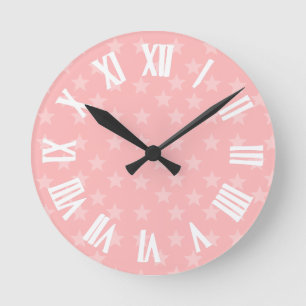 Reloj Redondo Mediano Estrellas en personalizado rosado del monograma o