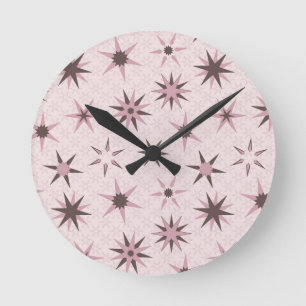 Reloj Redondo Mediano Estrellas Geo Rosa Bonito - patrón.