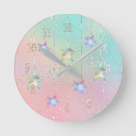 Reloj Redondo Mediano Estrellas holográficas Pastel swirl y cinta linda