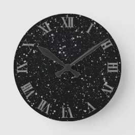 Reloj Redondo Mediano Estrellas purpurinas2 - Negro plateado