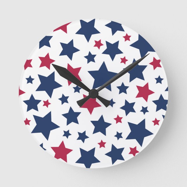 Reloj Redondo Mediano Estrellas rojas y azules - Patrón de bandera estad (Anverso)