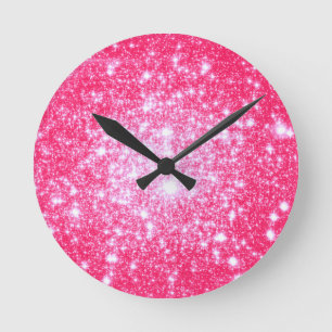Reloj Redondo Mediano Estrellas rosa brillantes