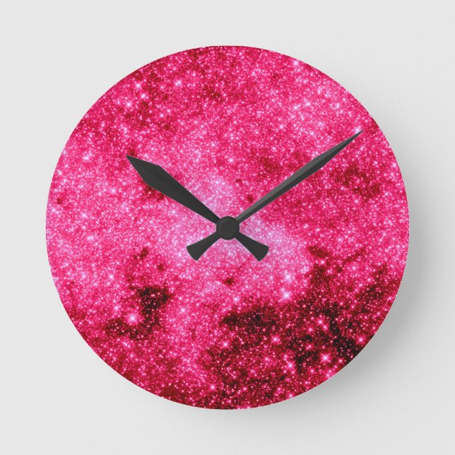 Reloj Redondo Mediano Estrellas rosadas calientes (Anverso)
