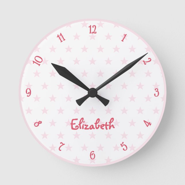 Reloj Redondo Mediano Estrellas rosas cúrcutas Chicas de nombres persona (Anverso)