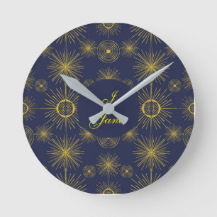 Reloj Redondo Mediano Estrellas solares celestes de Boho azul personaliz