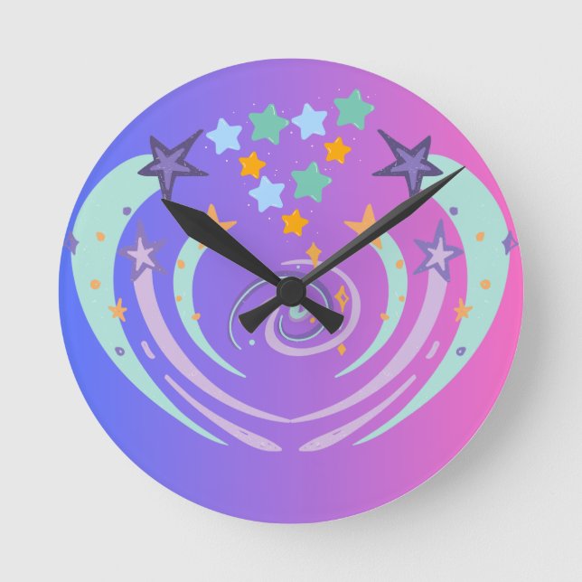Reloj Redondo Mediano estrellas y corazón hermosos (Anverso)