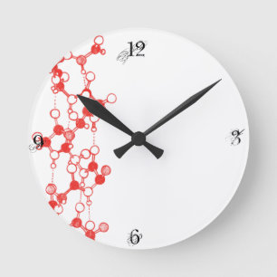 Reloj Redondo Mediano Estructura de Moléculas rojas ilustradas
