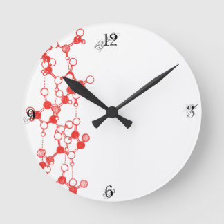 Reloj Redondo Mediano Estructura de Moléculas rojas ilustradas