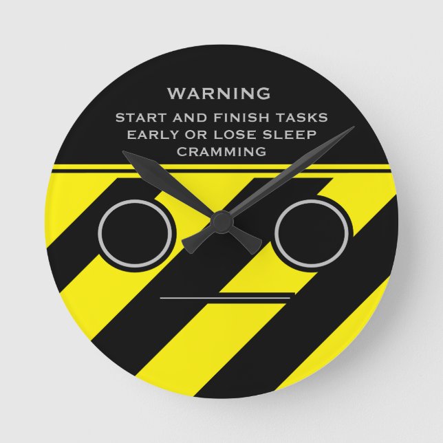 Reloj Redondo Mediano Estudio Dorm Advertencia Precaución Cara de Emoji  (Anverso)