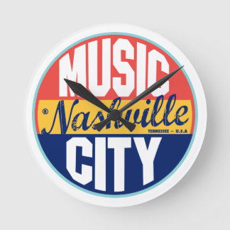 Reloj Redondo Mediano Etiqueta de vintage de Nashville