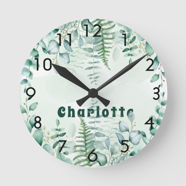 Reloj Redondo Mediano Eucalyptus greenery woodland forest name (Anverso)