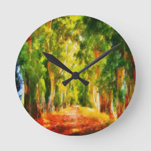 Reloj Redondo Mediano Eucalyptus Tree Lined Avenue Pointillism Art